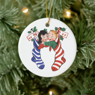 Décoration En Céramique Bas de Noël Vintage avec de mignons enfants