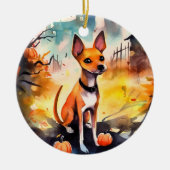 Décoration En Céramique Basenji D'Halloween Avec Peur Citrouille (Devant)