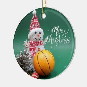Décoration En Céramique Basket-ball Joyeux Noël avec Snowman en vert