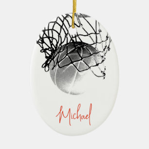 Décoration En Céramique Basket-ball noir et blanc & Net Votre nom