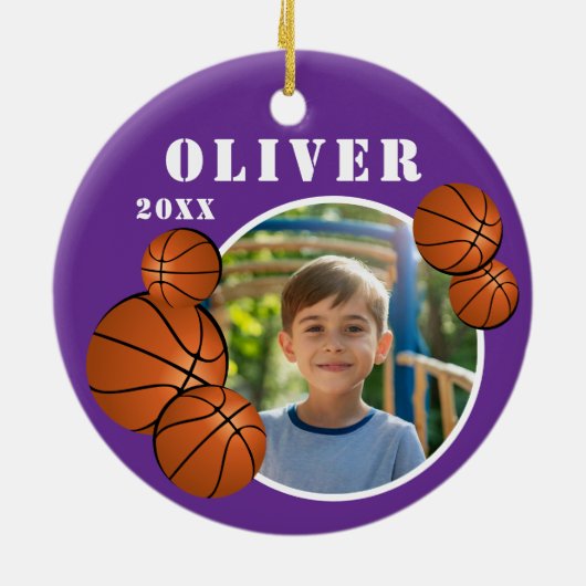 Décoration En Céramique Basket-ball violet personnalisé photo (Dos)