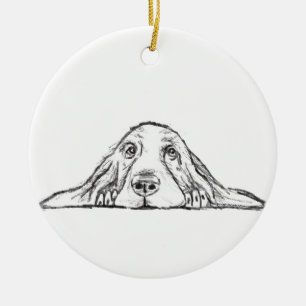 Décoration En Céramique basset hound noir blanc yeux de chiot simple