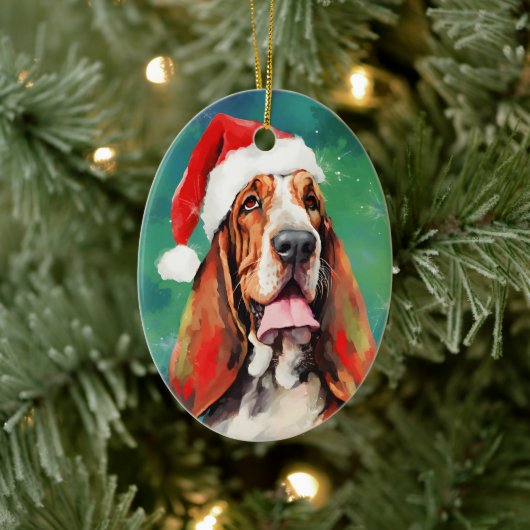 Décoration En Céramique Basset Hound Peinture de Noël (Arbre)