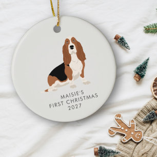 Décoration En Céramique Basset Hound Personnalisé Premier Noël de Chien