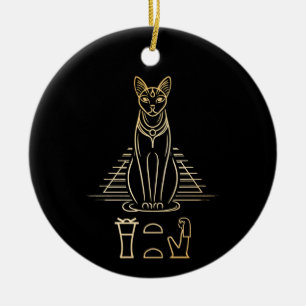 Décoration En Céramique Bastet avec le nom en hiéroglyphes et Égypte Pyram