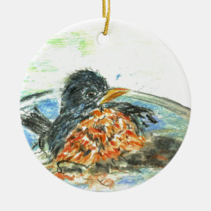Décoration En Céramique Bath de l'oiseau de Robin