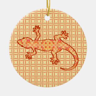 Décoration En Céramique Batik tribal Gecko - corail et orange clair