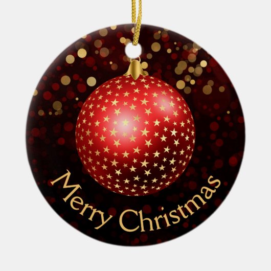 Décoration En Céramique Baubles de Noël rouge et or & Bokeh (Devant)