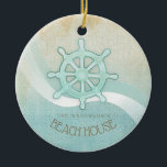 Décoration En Céramique Beach House<br><div class="desc">Ce produit aux couleurs douces de la mer et du sable vous permet d'ajouter facilement votre nom et votre texte en utilisant le modèle fourni. L'image simple de la barre de bateau sur un arrière - plan en détresse, aquarelle est mise en évidence par un accent de vague en aqua...</div>