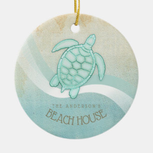 Décoration En Céramique Beach House Tortue nautique Aqua Blue ID623