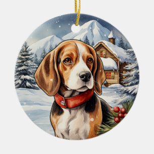 Décoration En Céramique Beagle de Noël hivernal