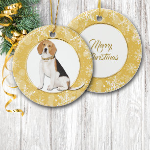 Décoration En Céramique Beagle frontalier Gold Snowflake