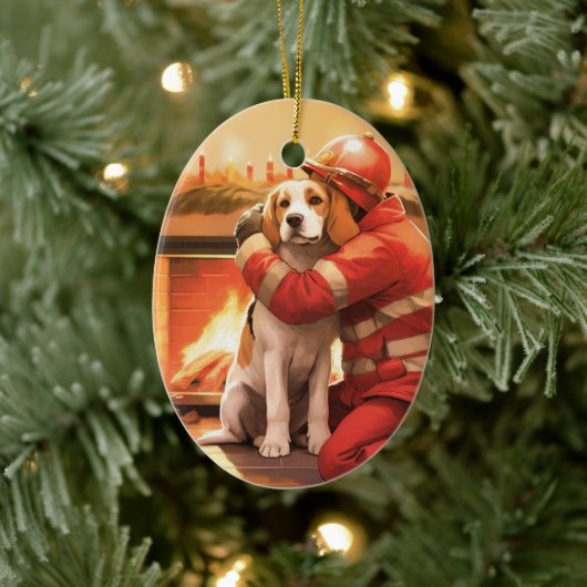 Décoration En Céramique Beagle Noël, cadeau pour l'amoureux des pompiers d (Arbre)