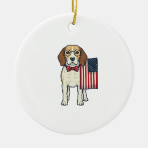 Décoration En Céramique Beagle patriotique avec drapeau vintage vector art