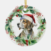 Décoration En Céramique Beagle Santa Hat Holly Wreath Noël (Devant)