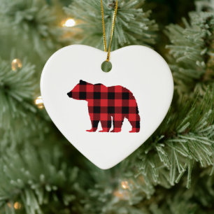 Décoration En Céramique Bear Buffalo Check Christmas Art