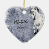 Décoration En Céramique Beau Blanc / Grey Cheval Coeur Noël (Dos)