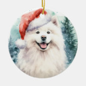 Décoration En Céramique Beau Blanc Samoyed Aquarelle Noël (Devant)