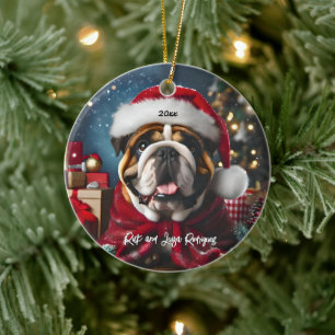 Décoration En Céramique Beau Bouledogue avec Chapeau de Père Noël