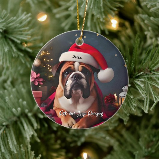 Décoration En Céramique Beau Bulldog avec Santa Hat (Arbre)