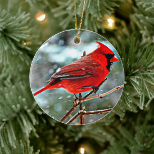 Décoration En Céramique Beau Cardinal dans Snowy Tree Noël