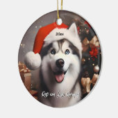 Décoration En Céramique Beau Husky Sibérien avec Santa Hat (Gauche)