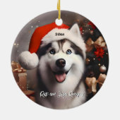 Décoration En Céramique Beau Husky Sibérien avec Santa Hat (Dos)