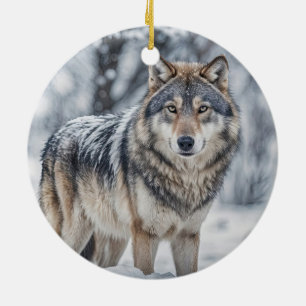 Décoration En Céramique Beau loup dans la neige Noël vacances