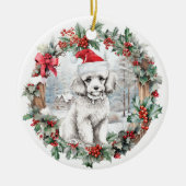 Décoration En Céramique Beau Noël blanc caniche chiot chien chien chapeau (Devant)