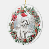 Décoration En Céramique Beau Noël blanc caniche chiot chien chien chapeau (Gauche)