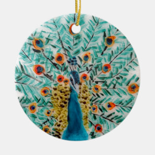 Décoration En Céramique Beau Paon Emerald Green Turquoise Peacock