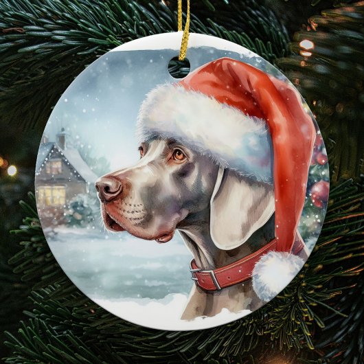 Décoration En Céramique Beau Weimaraner Chien hiver Noël