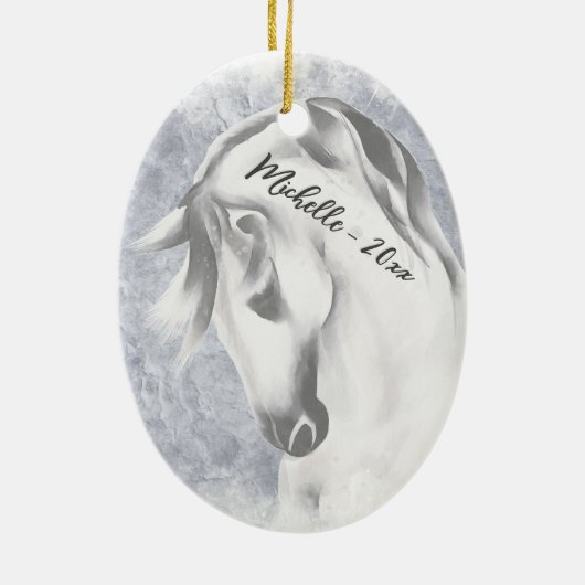 Décoration En Céramique Beauté personnalisée Cheval gris blanc Noël (Dos)