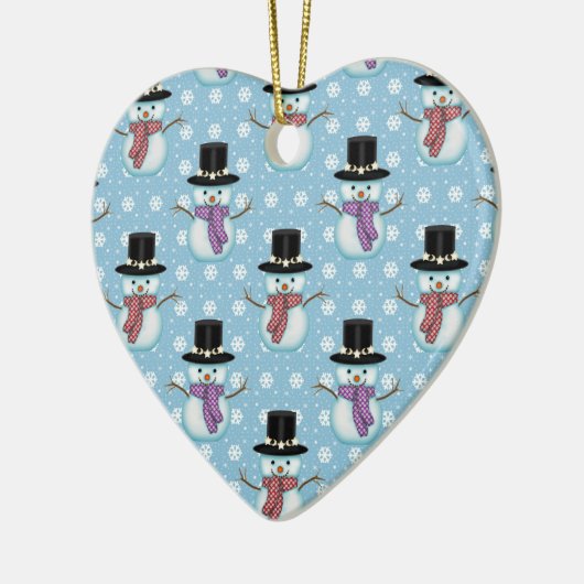 Décoration En Céramique Beaux Snowmen sur Motif bleu pâle (Gauche)