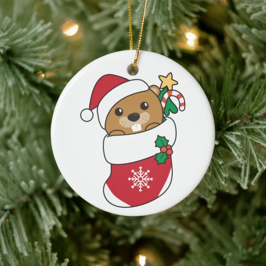 Décoration En Céramique Beaver Noël Neige Hiver Animaux Castor (Arbre)