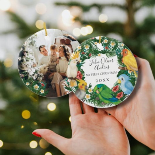 Décoration En Céramique Bébé 1er Noël Perroquets exotiques tropicaux