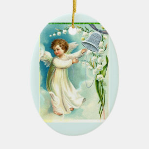 Décoration En Céramique Bébé Ange Avec Cloche Bleue