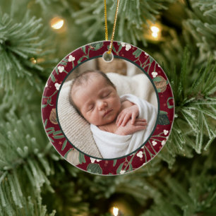 Décoration En Céramique Bébé au Gui Rouge 1er Noël Photo & Sur mesure