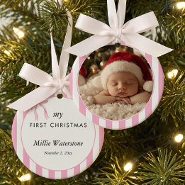 Décoration En Céramique Bébé au premier Noël avec rayures de bonbon rose P