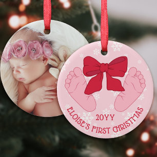 Décoration En Céramique Bébé aux pieds avec un nœud rose Photo Fille Premi
