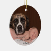 Décoration En Céramique Bébé avec chien, Premier Noël, Photo (Droite)
