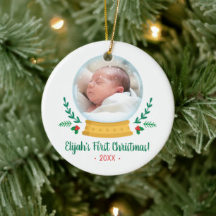 Décoration En Céramique Bébé boule à neige photo de premier Noël