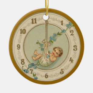 Décoration En Céramique Bébé du Nouvel An Horloge Vintage
