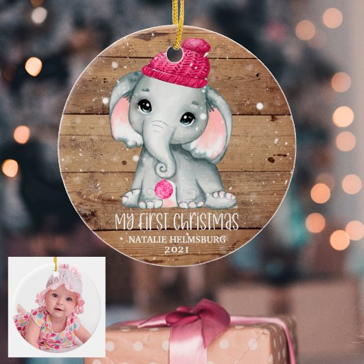 Décoration En Céramique Bébé Eléphant mignon premier NOËL Rustique