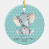 Décoration En Céramique Bébé Eléphant mignon Premier Noël Turquoise et gri (Dos)