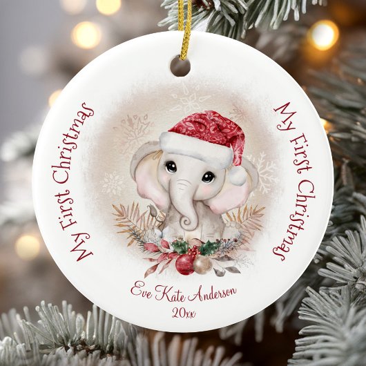 Décoration En Céramique Bébé Eléphant mignon Première Fille de Noël