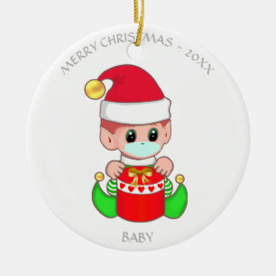 Décoration En Céramique Bébé elfe de Noël avec masque facial