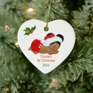 Décoration En Céramique Bébé fille premier Noël chapeau rouge de Père Noël
