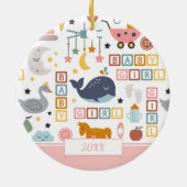 Décoration En Céramique Bébé mignonne fille Motif rose avec nom Noël (Dos)