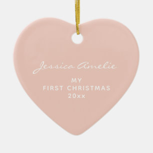Décoration En Céramique Bébé Minimal Blush Premier Noël Photo Cœur